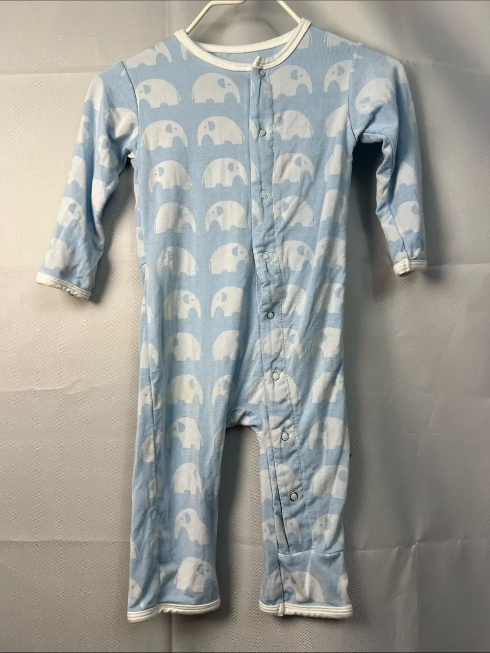 Kickee Pants blue bamboo elephant one piece sleeper size 3-6 months